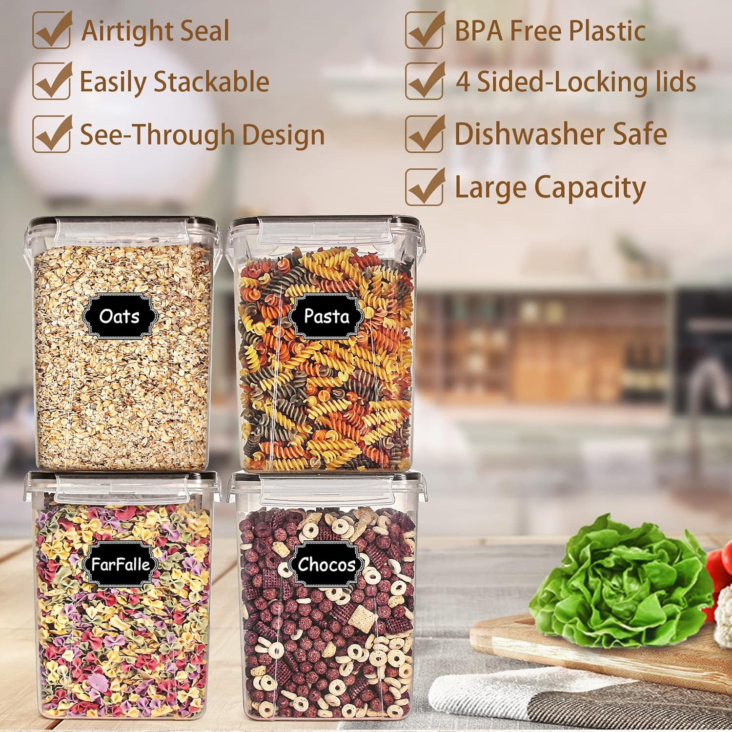 Kitchen.Baking Labels - Tyrixma 4 PCS Large Food Storage