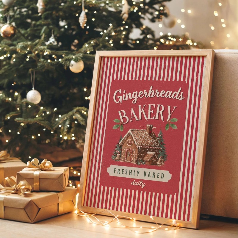 Kitchen Baking Wall Art - Vintage Gingerbread Bakery Canvas Wall Art