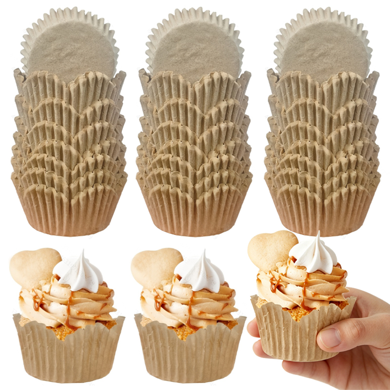Kitchen Baking Pans - 150Pcs Natural Color Flower-Shaped Cups, Oil-Resistant