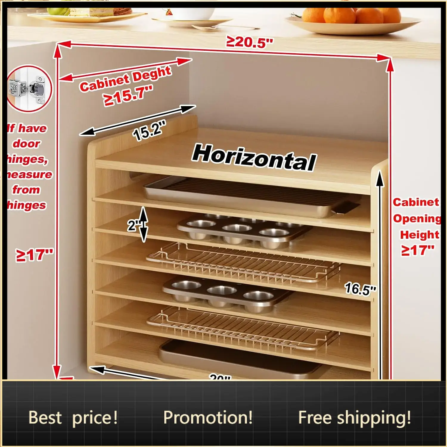 7 Tier Wooden Tray Dividers fo - Kitchen Baking Sheet Organizer ulasan dan harga