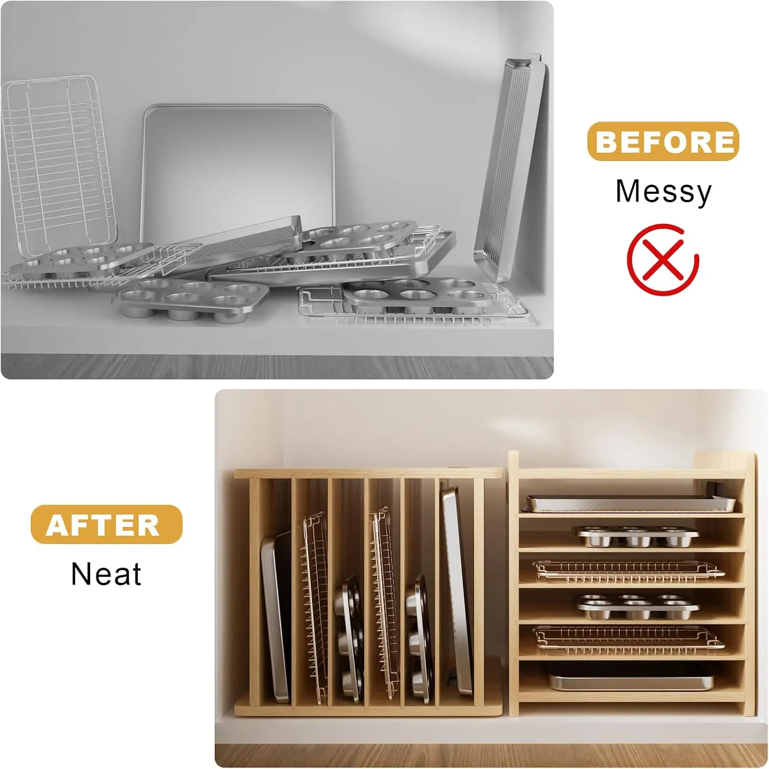 7 Tier Wooden Tray Dividers fo - Kitchen Baking Sheet Organizer ulasan dan harga