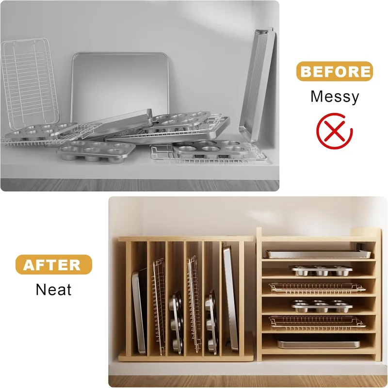 7 Tier Wooden Tray Dividers fo - Kitchen Baking Sheet Organizer ulasan dan harga