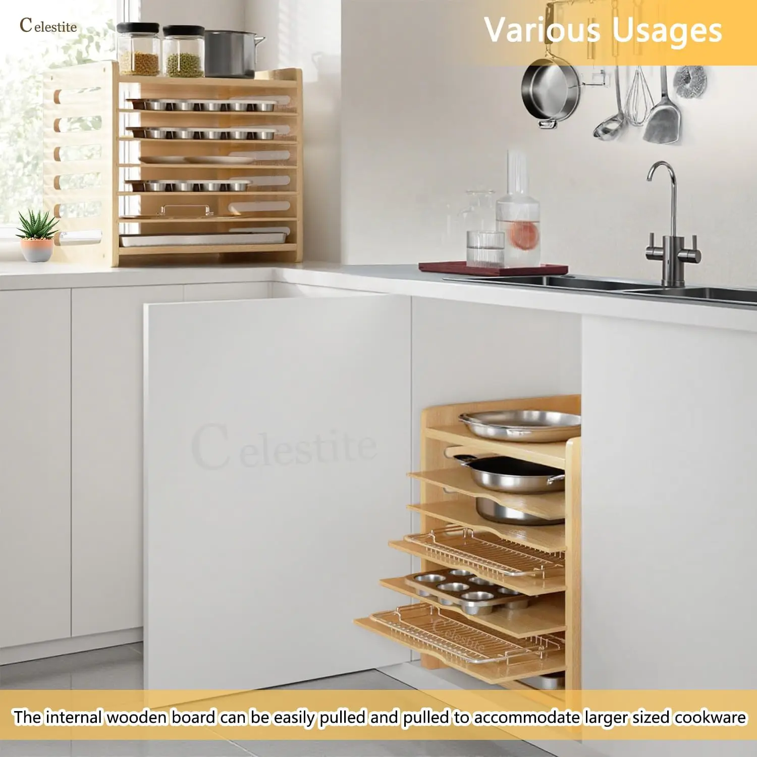 Wooden Tray Dividers for Cabin - Kitchen Baking Sheet Organizer ulasan dan harga