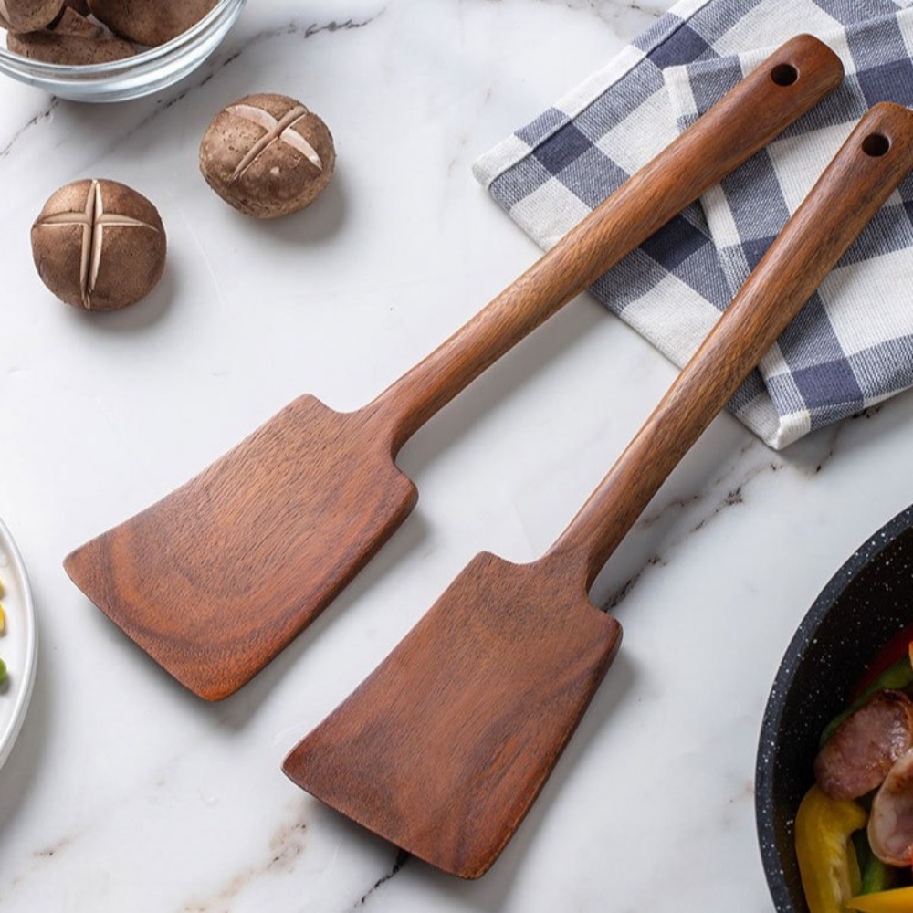 34cm Solid Wood Cooking Spatul - Offset Spatula Set ulasan dan harga