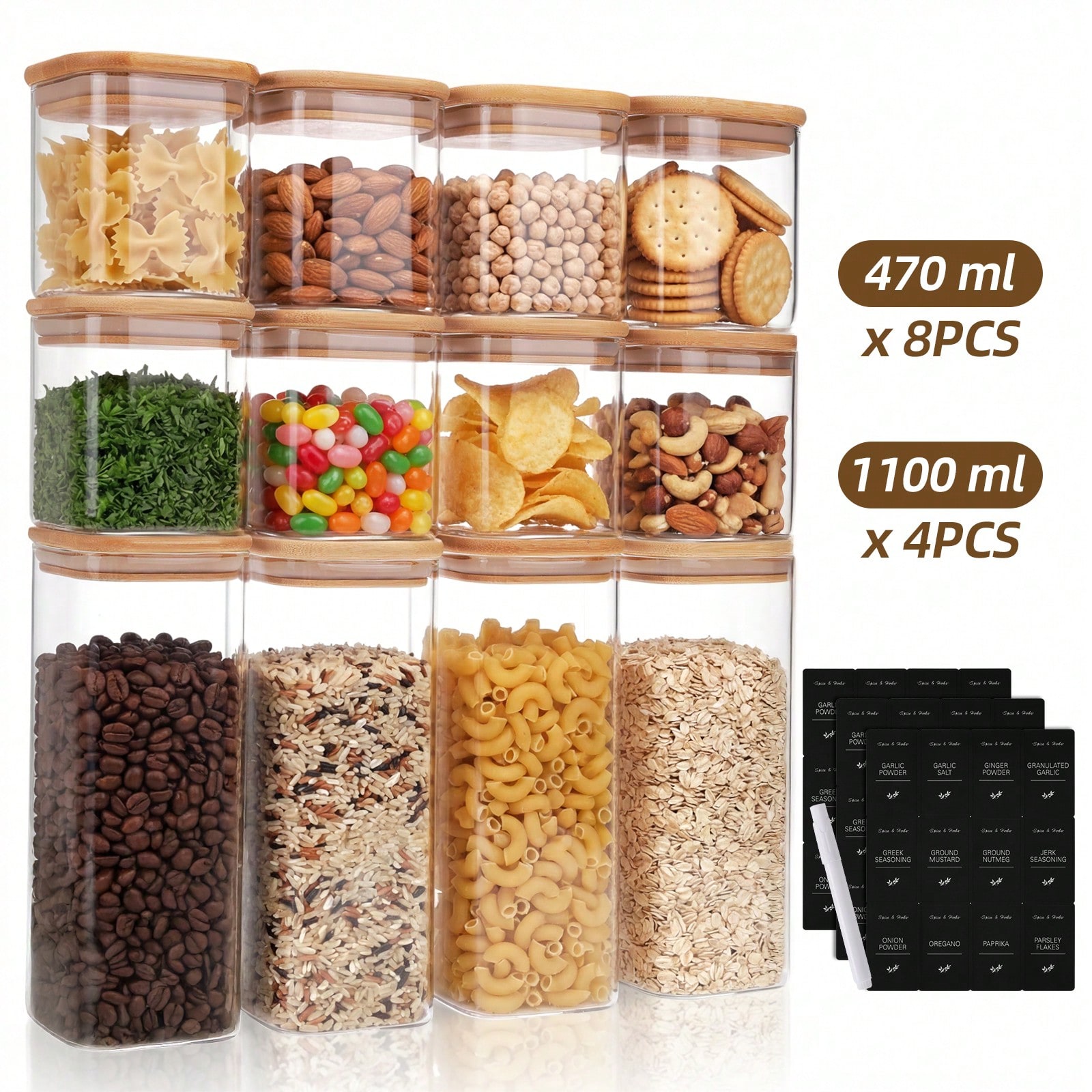 Tomnk 12pcs Glass Food Storage - Kitchen Baking Canisters ulasan dan harga